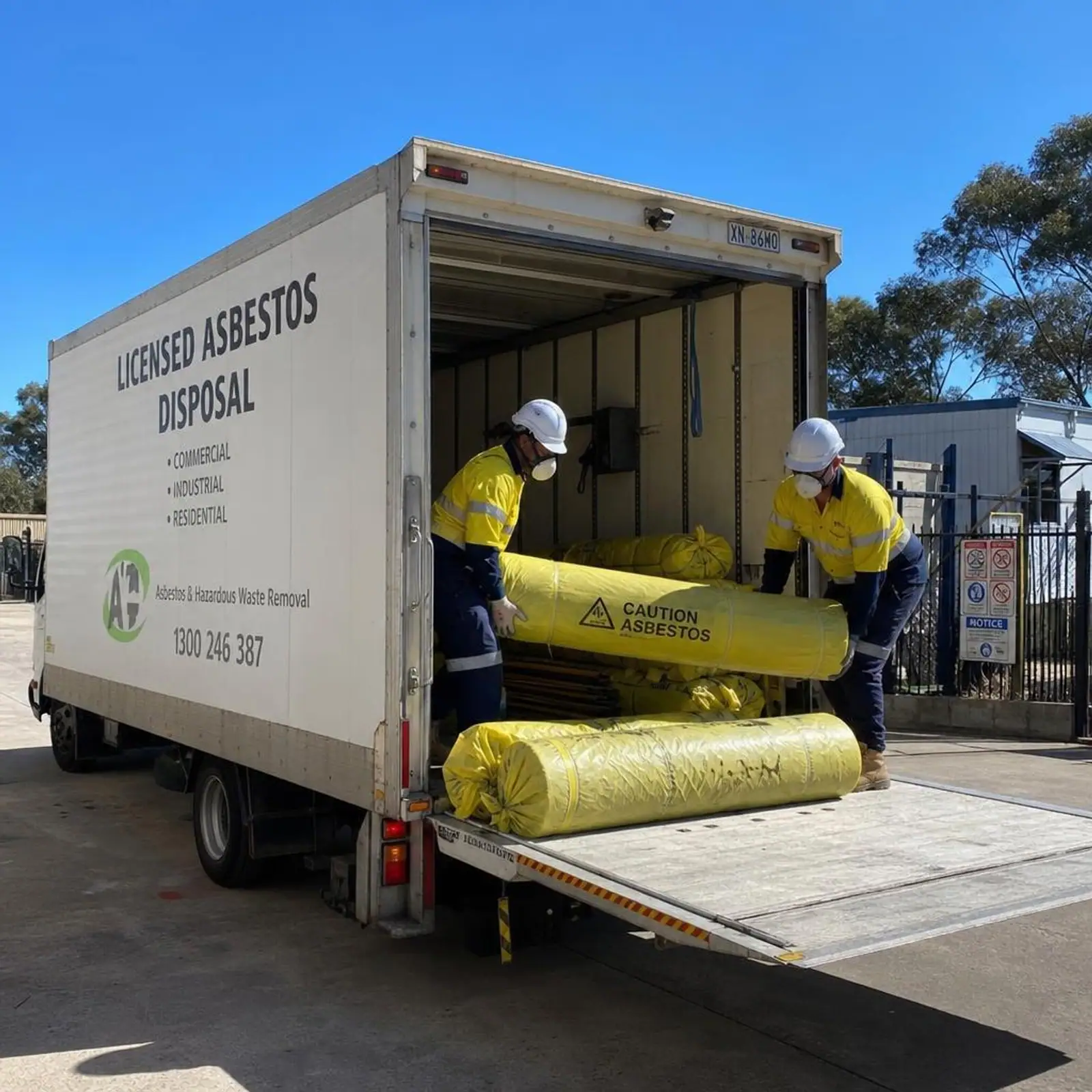 Double-wrapped asbestos waste ready for disposal